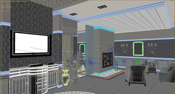 3d saloon fireplace sofas model - Salon with Fireplace by solarseas